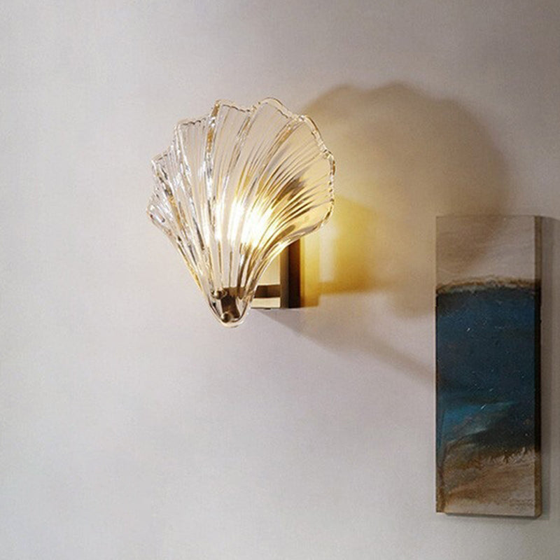 Scalloped Indoor Decoration Wall Sconce Modern Metal Wall Lamp in Shell Shade for Corridor Clearhalo 'Wall Lamps & Sconces' 'Wall Lights' Lighting' 2627635