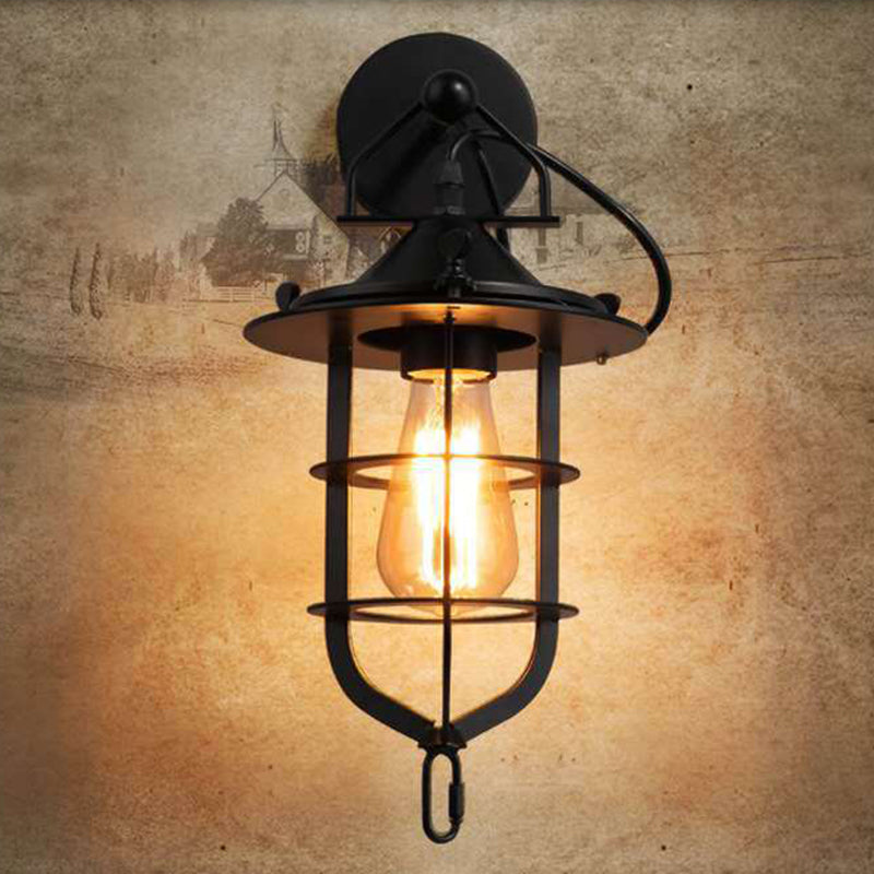 Industrial Style Wall Sconce 1 Light Down Lighting Sconce Lighting in Metal Cage Clearhalo 'Wall Lamps & Sconces' 'Wall Lights' Lighting' 2627698
