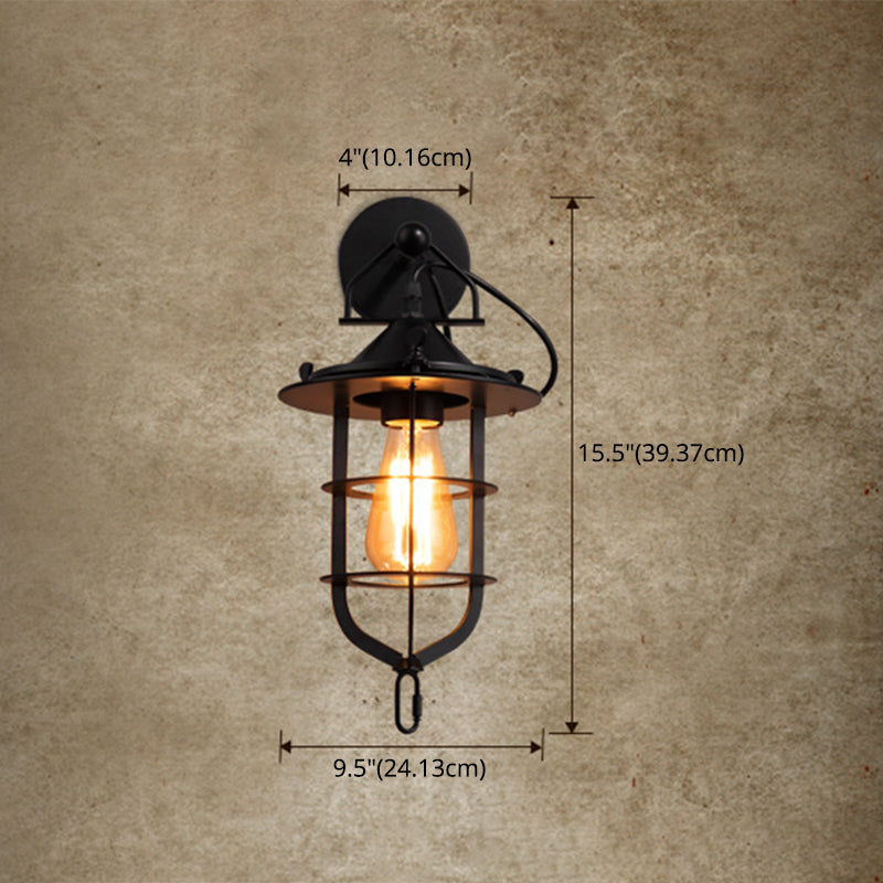 Industrial Style Wall Sconce 1 Light Down Lighting Sconce Lighting in Metal Cage Clearhalo 'Wall Lamps & Sconces' 'Wall Lights' Lighting' 2627703
