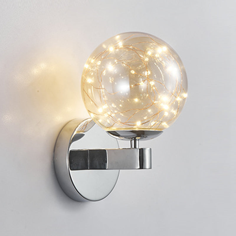 Nordic Modern Sconce Light Round Shape Star Wall Lamp for Bedroom Living Room Chrome Cognac Clearhalo 'Wall Lamps & Sconces' 'Wall Lights' Lighting' 2627722