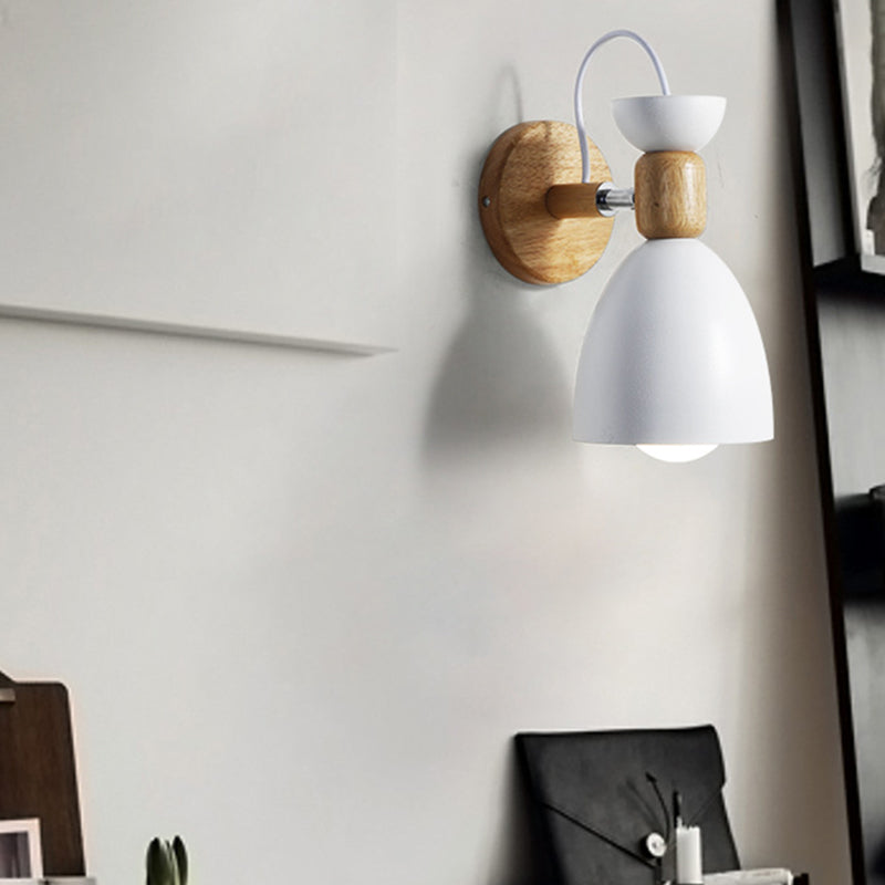 Nordic Macaroon Style Wall Sconce 1 Light Wood Armed Wall Mount Light in Metal Shade Clearhalo 'Wall Lamps & Sconces' 'Wall Lights' Lighting' 2627750