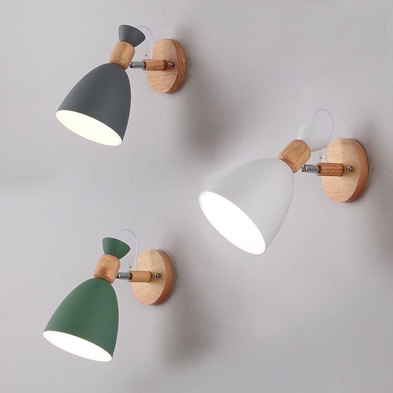 Nordic Macaroon Style Wall Sconce 1 Light Wood Armed Wall Mount Light in Metal Shade Clearhalo 'Wall Lamps & Sconces' 'Wall Lights' Lighting' 2627753