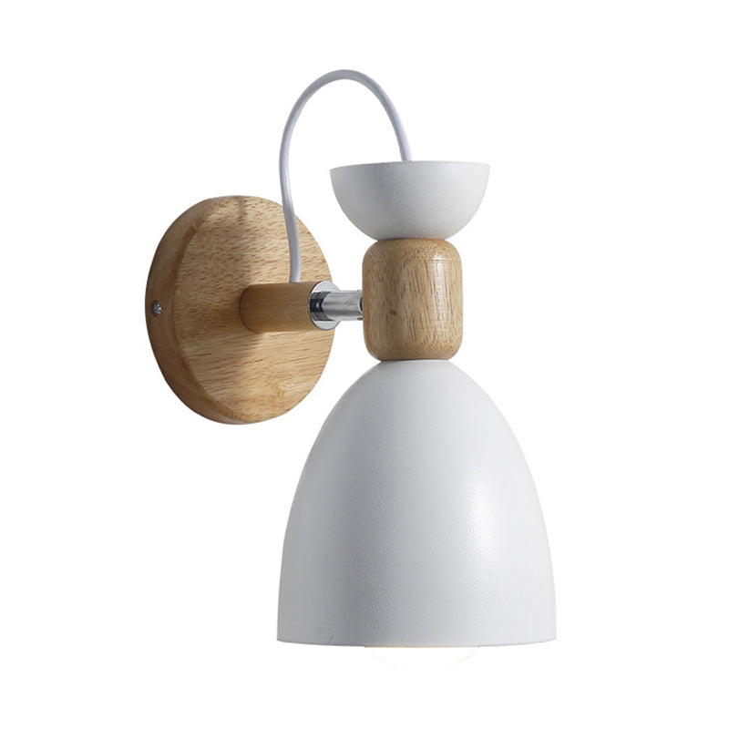 Nordic Macaroon Style Wall Sconce 1 Light Wood Armed Wall Mount Light in Metal Shade Clearhalo 'Wall Lamps & Sconces' 'Wall Lights' Lighting' 2627754