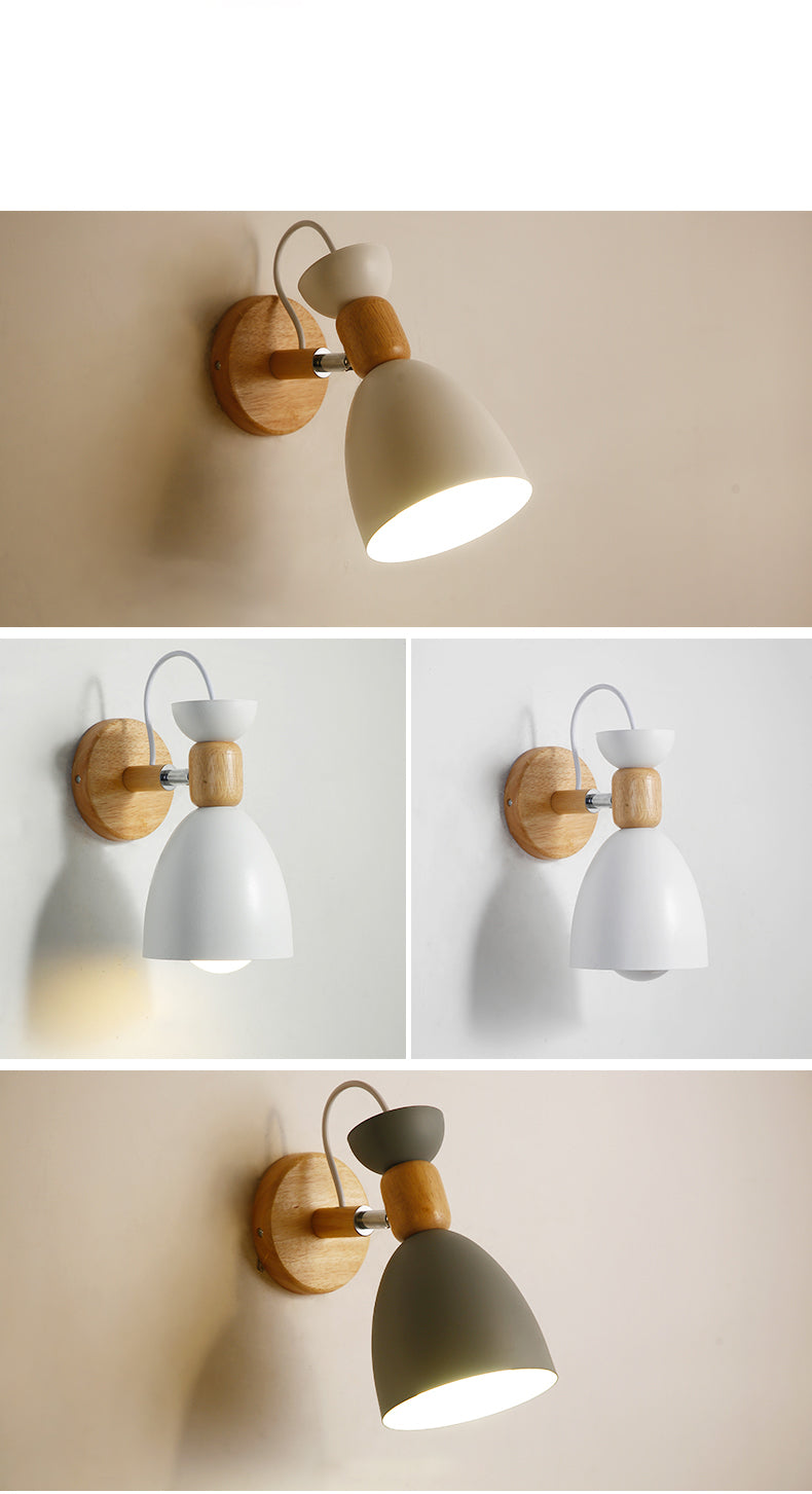 Nordic Macaroon Style Wall Sconce 1 Light Wood Armed Wall Mount Light in Metal Shade Clearhalo 'Wall Lamps & Sconces' 'Wall Lights' Lighting' 2627756