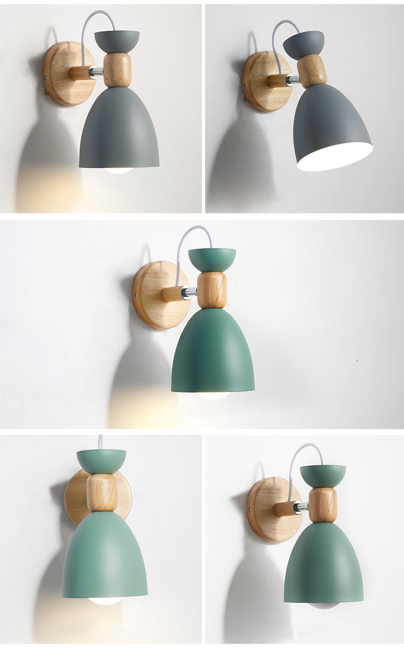 Nordic Macaroon Style Wall Sconce 1 Light Wood Armed Wall Mount Light in Metal Shade Clearhalo 'Wall Lamps & Sconces' 'Wall Lights' Lighting' 2627757