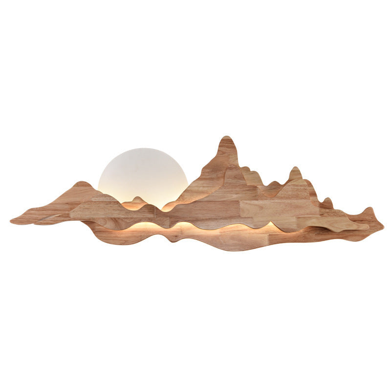 Chinese Style Wooden Wall Lighting Ideas Mountain and Moon Shape Sconce Light Fixture for Living Room Clearhalo 'Wall Lamps & Sconces' 'Wall Lights' Lighting' 2627911