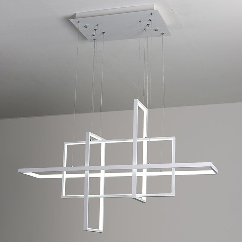 White Frame Rectangular Hanging Light Minimalism LED Acrylic Island Lighting Fixture Clearhalo 'Ceiling Lights' 'Island Lights' 'Lighting' 2628200