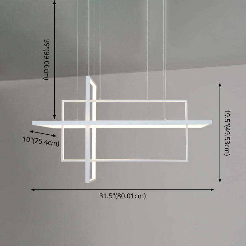 White Frame Rectangular Hanging Light Minimalism LED Acrylic Island Lighting Fixture Clearhalo 'Ceiling Lights' 'Island Lights' 'Lighting' 2628203