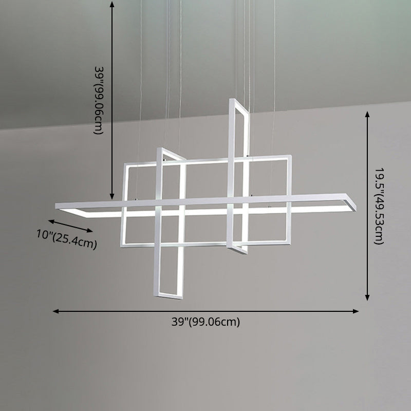 White Frame Rectangular Hanging Light Minimalism LED Acrylic Island Lighting Fixture Clearhalo 'Ceiling Lights' 'Island Lights' 'Lighting' 2628204