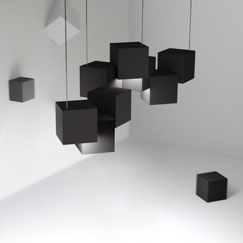 Modern Cubic LED Island Light Fixture Metallic Living Room Geometric Pendant Light Clearhalo 'Ceiling Lights' 'Island Lights' 'Lighting' 2628225