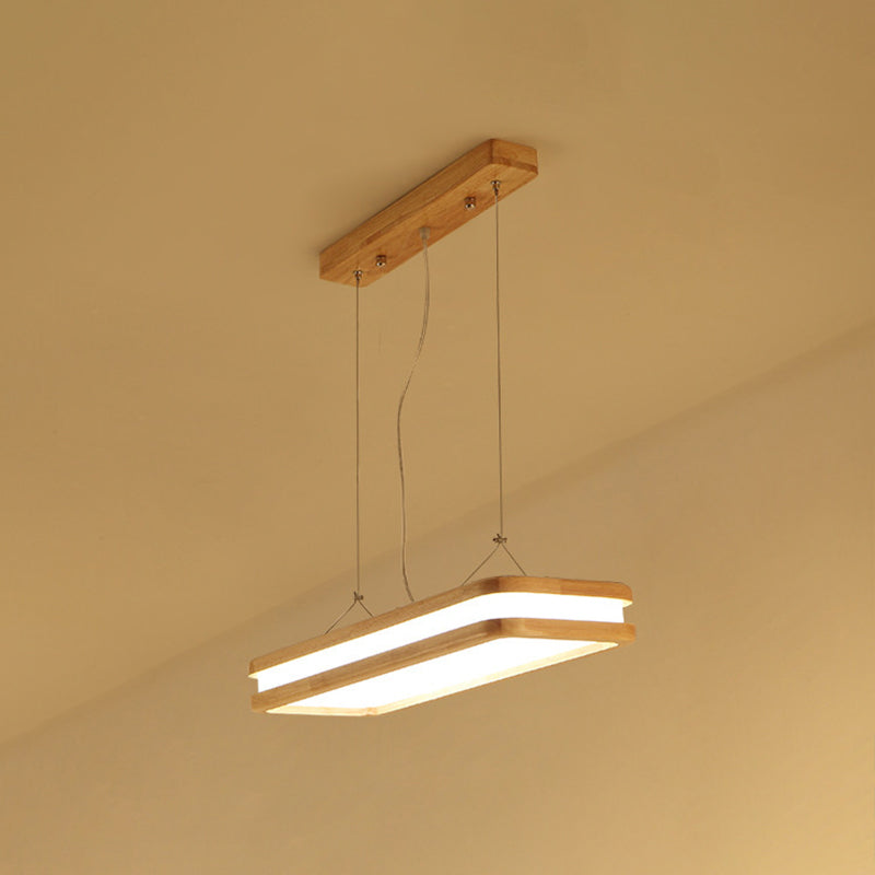 Wood Rectangular Hanging Island Lamp Minimalist LED Acrylic Ceiling Suspension Lamp for Dinner Wood 23.5" Clearhalo 'Ceiling Lights' 'Island Lights' 'Lighting' 2628234