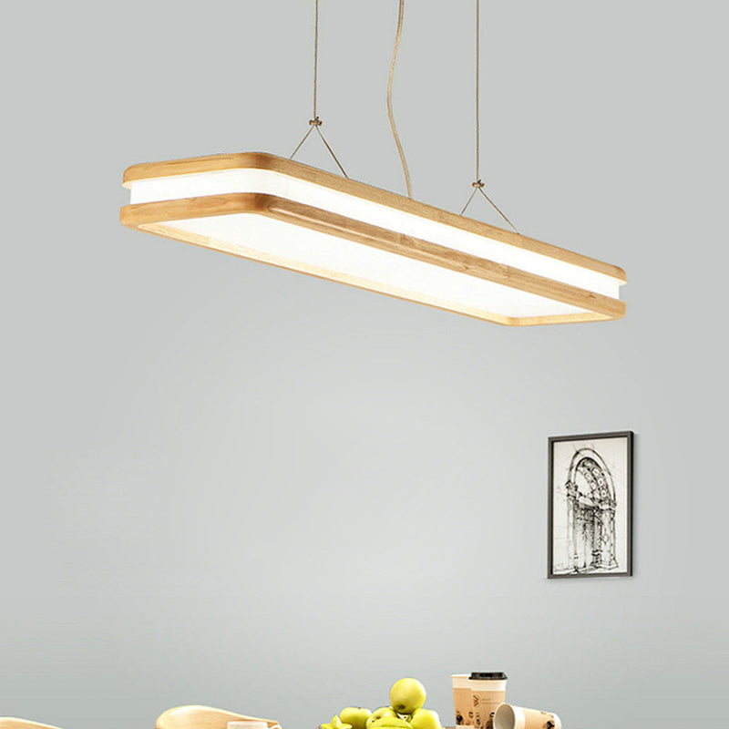 Wood Rectangular Hanging Island Lamp Minimalist LED Acrylic Ceiling Suspension Lamp for Dinner Clearhalo 'Ceiling Lights' 'Island Lights' 'Lighting' 2628236