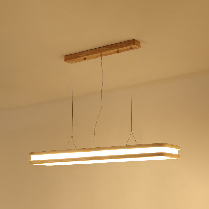 Wood Rectangular Hanging Island Lamp Minimalist LED Acrylic Ceiling Suspension Lamp for Dinner Wood 47" Clearhalo 'Ceiling Lights' 'Island Lights' 'Lighting' 2628237