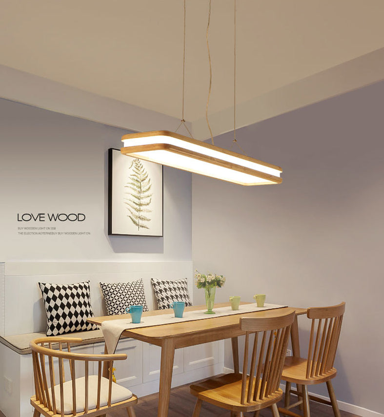 Wood Rectangular Hanging Island Lamp Minimalist LED Acrylic Ceiling Suspension Lamp for Dinner Clearhalo 'Ceiling Lights' 'Island Lights' 'Lighting' 2628247