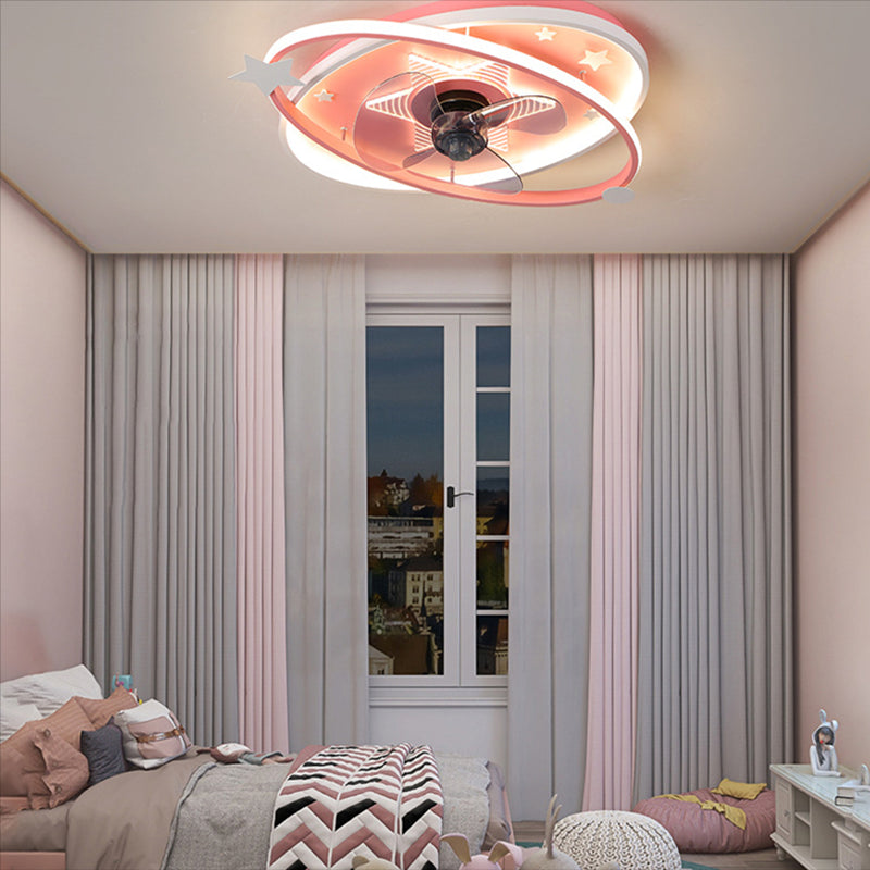 Nordic Metal Flush Mount Ceiling Fan Light Fixture Saturn Flush Mount Spotlight with Fan for Kids Bedroom Clearhalo 'Ceiling Fans with Lights' 'Ceiling Fans' Lighting' 2628397