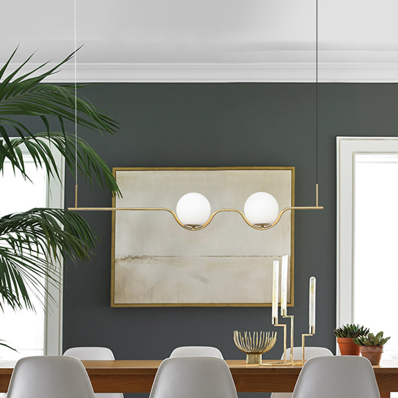 Modern Minimalism Linear Metal Island Pendant Lighting Spherical Glass Island Ceiling Light for Dining Table Clearhalo 'Ceiling Lights' 'Island Lights' 'Lighting' 2628451