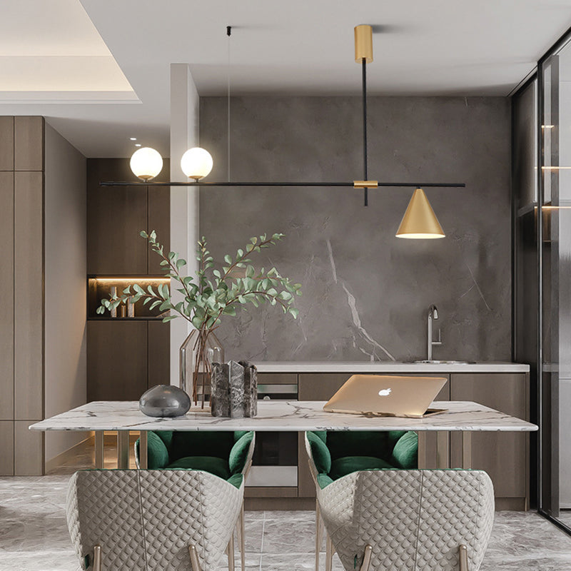 Modern Minimalist Linear Chandelier Light Fixture Spherical White Glass Ceiling Chandelier Clearhalo 'Ceiling Lights' 'Island Lights' 'Lighting' 2628461
