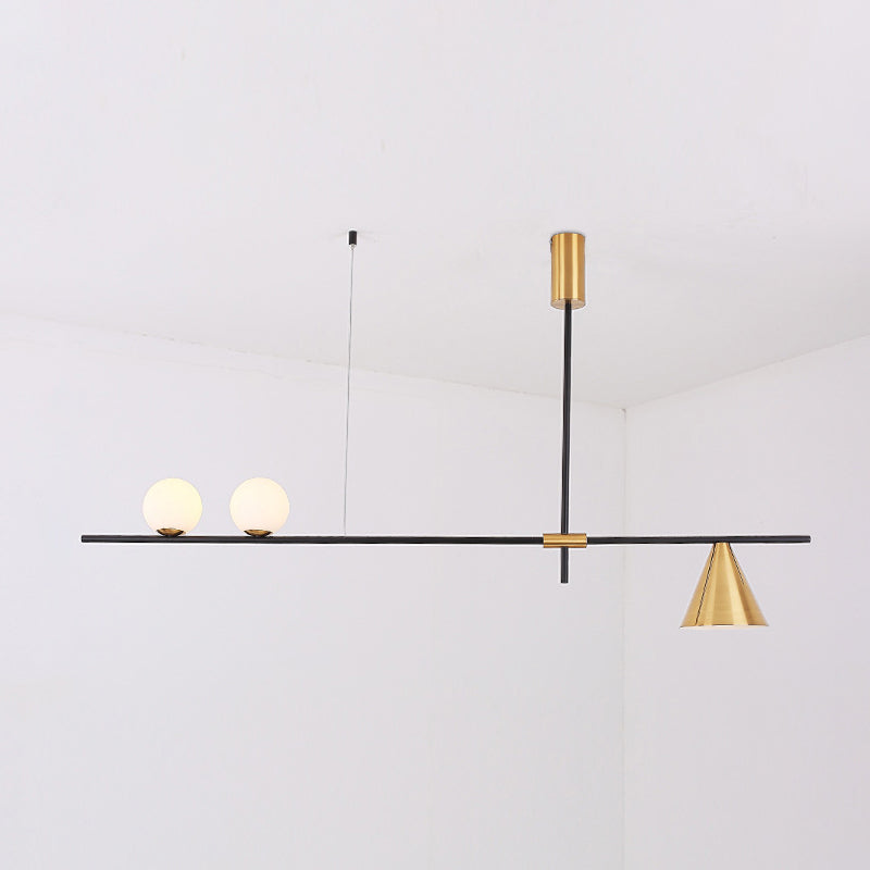 Modern Minimalist Linear Chandelier Light Fixture Spherical White Glass Ceiling Chandelier 3 Gold Clearhalo 'Ceiling Lights' 'Island Lights' 'Lighting' 2628462