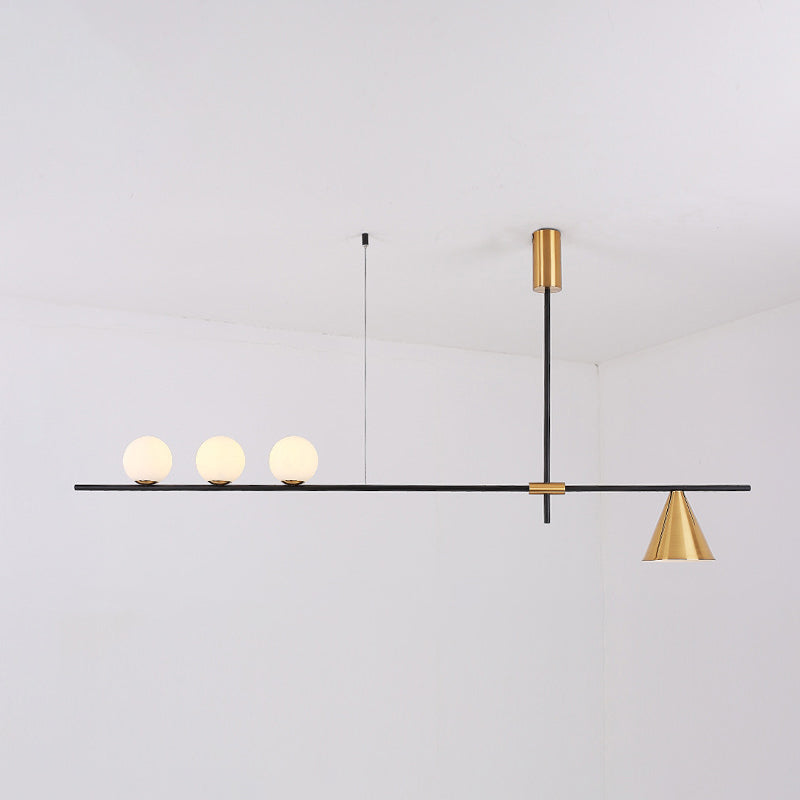 Modern Minimalist Linear Chandelier Light Fixture Spherical White Glass Ceiling Chandelier 4 Gold Clearhalo 'Ceiling Lights' 'Island Lights' 'Lighting' 2628463