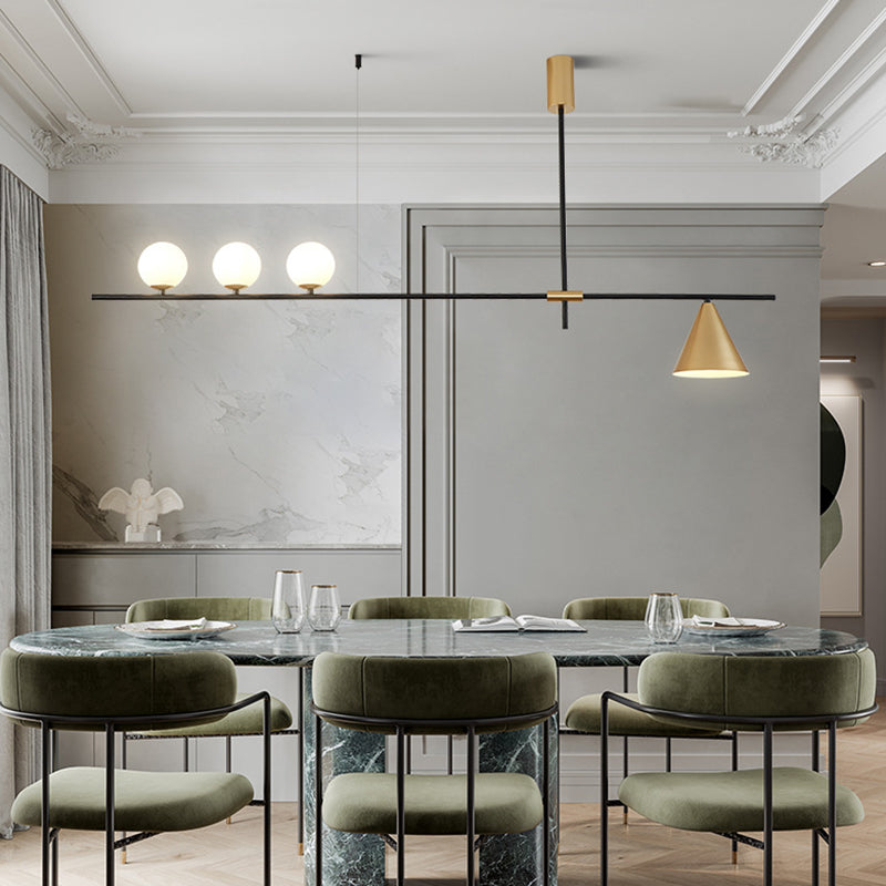 Modern Minimalist Linear Chandelier Light Fixture Spherical White Glass Ceiling Chandelier Clearhalo 'Ceiling Lights' 'Island Lights' 'Lighting' 2628465