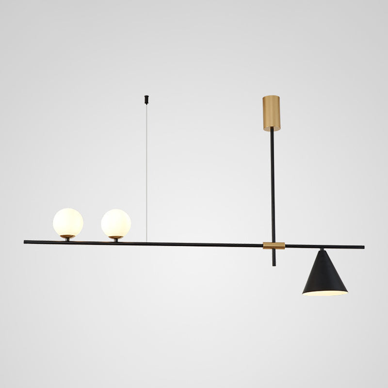 Modern Minimalist Linear Chandelier Light Fixture Spherical White Glass Ceiling Chandelier 3 Black Clearhalo 'Ceiling Lights' 'Island Lights' 'Lighting' 2628466