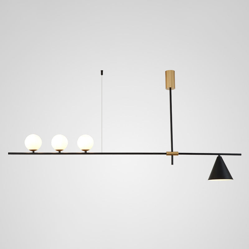 Modern Minimalist Linear Chandelier Light Fixture Spherical White Glass Ceiling Chandelier 4 Black Clearhalo 'Ceiling Lights' 'Island Lights' 'Lighting' 2628467