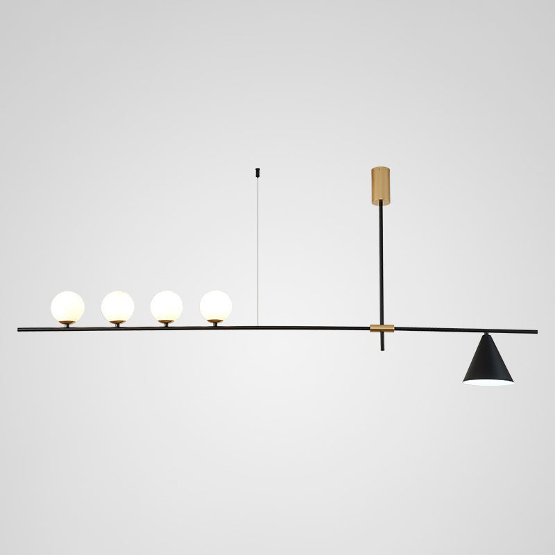 Modern Minimalist Linear Chandelier Light Fixture Spherical White Glass Ceiling Chandelier 5 Black Clearhalo 'Ceiling Lights' 'Island Lights' 'Lighting' 2628468