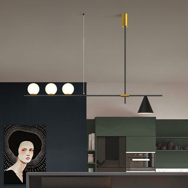 Modern Minimalist Linear Chandelier Light Fixture Spherical White Glass Ceiling Chandelier Clearhalo 'Ceiling Lights' 'Island Lights' 'Lighting' 2628469