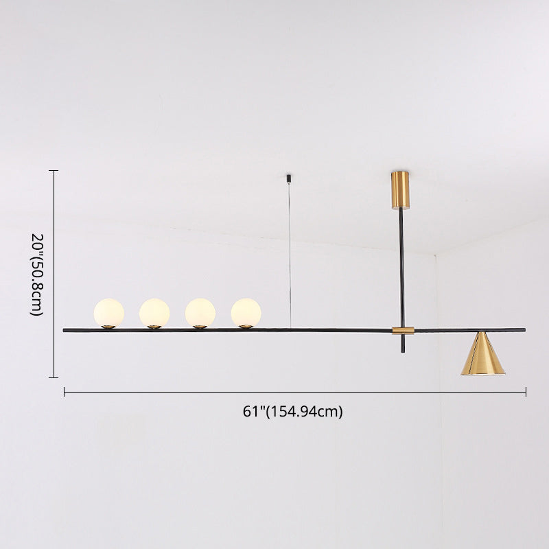Modern Minimalist Linear Chandelier Light Fixture Spherical White Glass Ceiling Chandelier Clearhalo 'Ceiling Lights' 'Island Lights' 'Lighting' 2628474