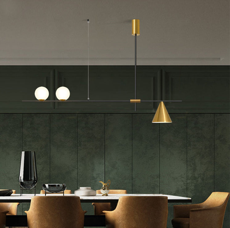 Modern Minimalist Linear Chandelier Light Fixture Spherical White Glass Ceiling Chandelier Clearhalo 'Ceiling Lights' 'Island Lights' 'Lighting' 2628476