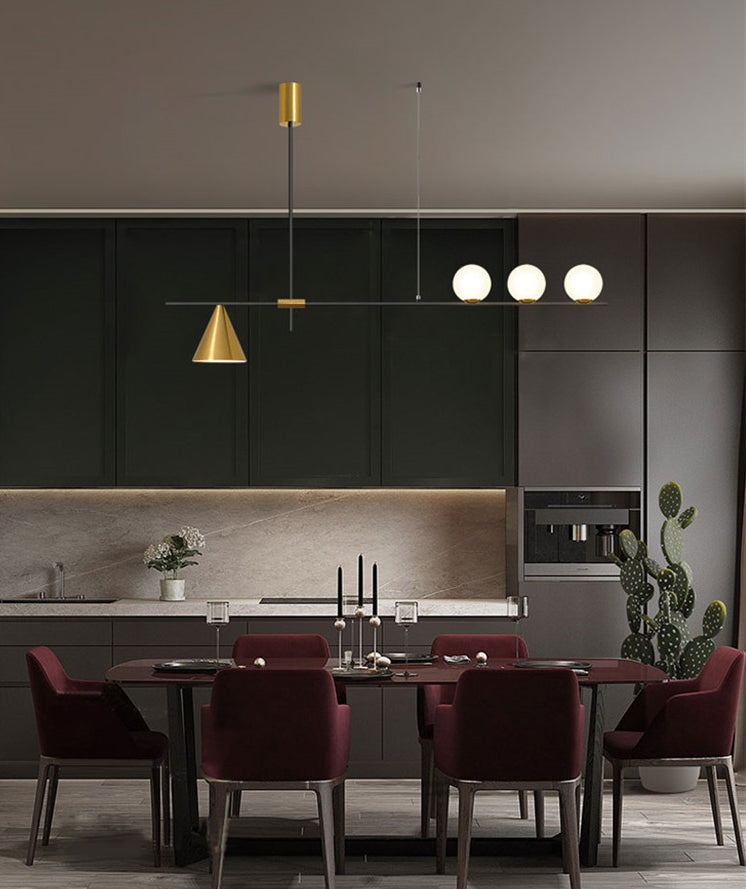 Modern Minimalist Linear Chandelier Light Fixture Spherical White Glass Ceiling Chandelier Clearhalo 'Ceiling Lights' 'Island Lights' 'Lighting' 2628478