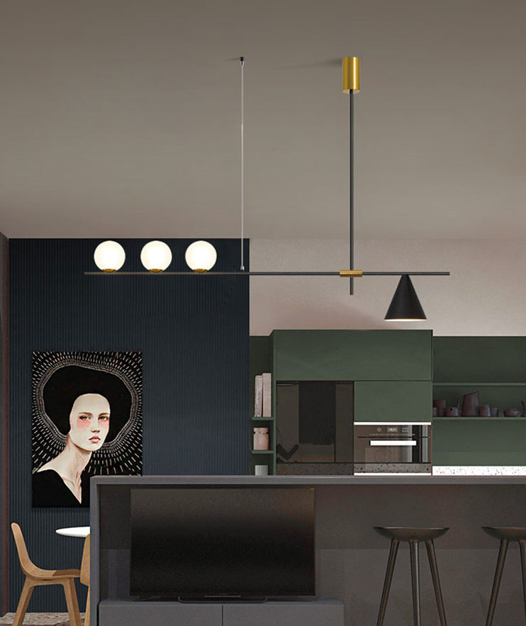 Modern Minimalist Linear Chandelier Light Fixture Spherical White Glass Ceiling Chandelier Clearhalo 'Ceiling Lights' 'Island Lights' 'Lighting' 2628479
