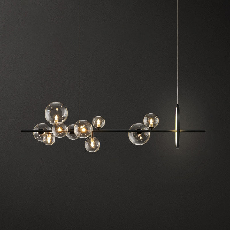 Modern Black Island Pendant Lighting Spherical Clear Glass Island Ceiling Light for Dining Table Black 47.5" Clearhalo 'Ceiling Lights' 'Island Lights' 'Lighting' 2628481