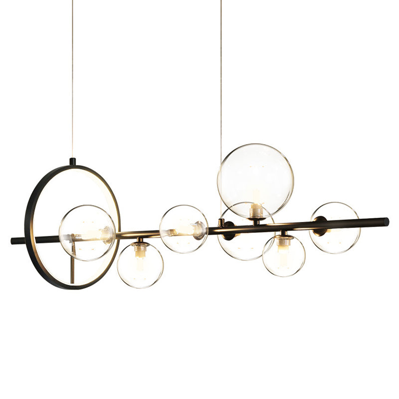 Modern Black Island Pendant Lighting Spherical Clear Glass Island Ceiling Light for Dining Table Clearhalo 'Ceiling Lights' 'Island Lights' 'Lighting' 2628486