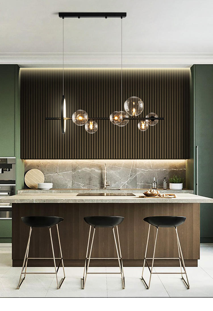 Modern Black Island Pendant Lighting Spherical Clear Glass Island Ceiling Light for Dining Table Clearhalo 'Ceiling Lights' 'Island Lights' 'Lighting' 2628491