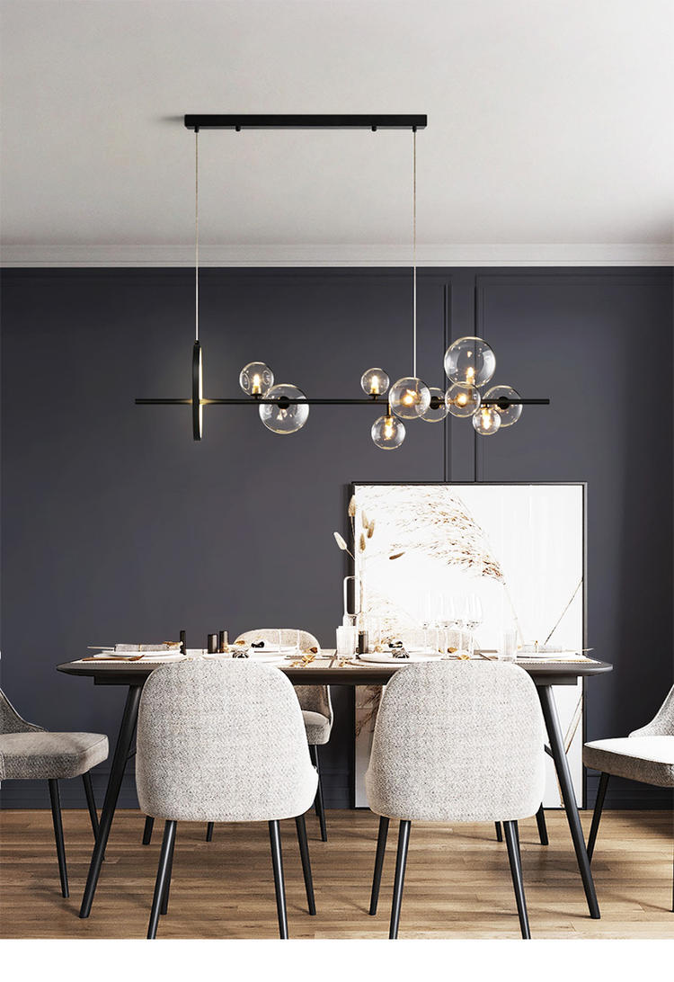 Modern Black Island Pendant Lighting Spherical Clear Glass Island Ceiling Light for Dining Table Clearhalo 'Ceiling Lights' 'Island Lights' 'Lighting' 2628493
