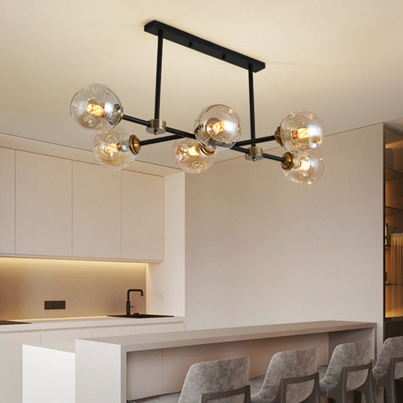 6 Light Modern Black Island Pendant Lighting Spherical Glass Island Ceiling Light for Dining Table Clearhalo 'Ceiling Lights' 'Island Lights' 'Lighting' 2628498