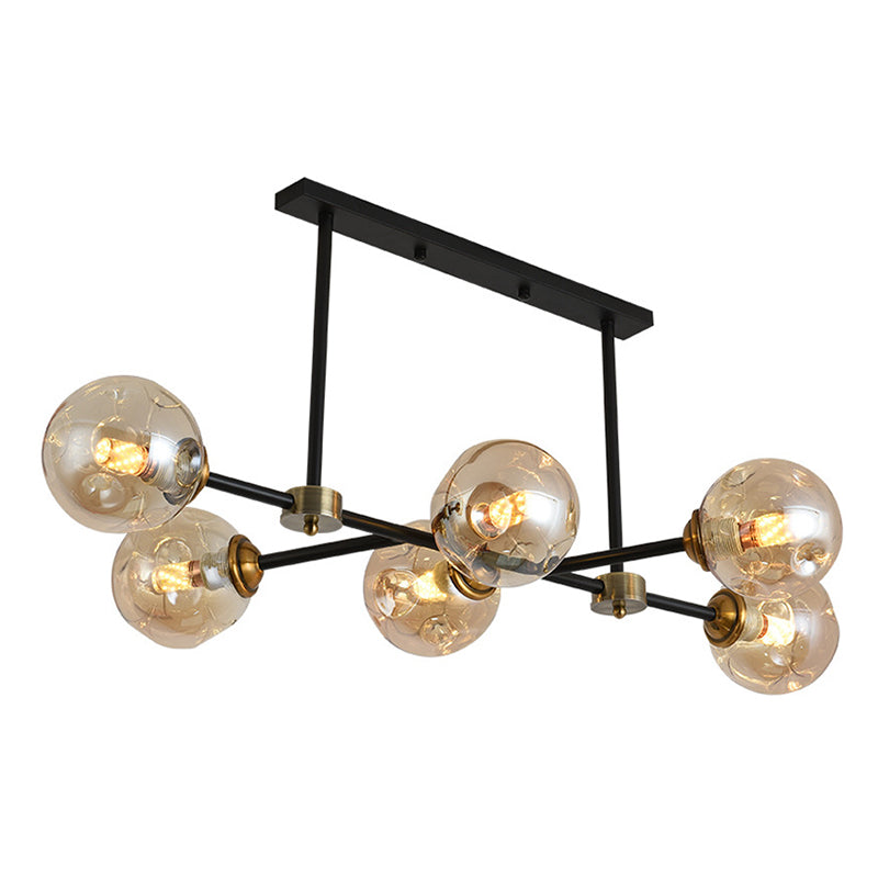 6 Light Modern Black Island Pendant Lighting Spherical Glass Island Ceiling Light for Dining Table Clearhalo 'Ceiling Lights' 'Island Lights' 'Lighting' 2628500