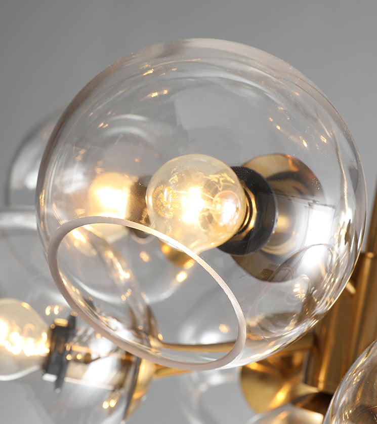 8 Light Mid-Century Gold Metal Island Pendant Lighting Spherical Glass Island Ceiling Light for Dining Table Clearhalo 'Ceiling Lights' 'Island Lights' 'Lighting' 2628519