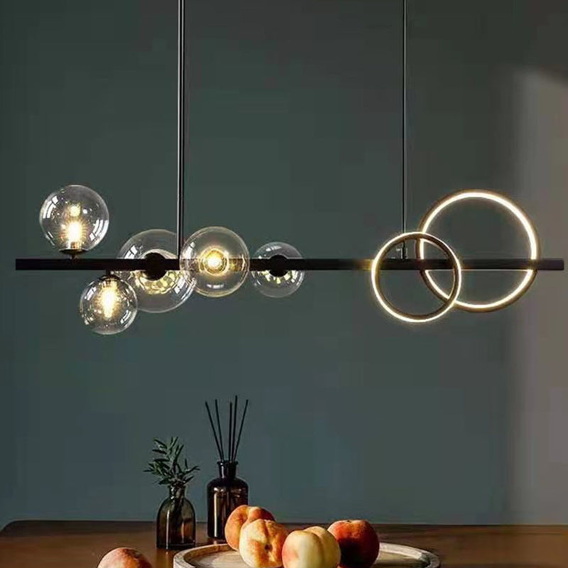5 Light Modern Black Metal Island Pendant Lighting Clear Glass Island Ceiling Light for Dining Table Clearhalo 'Ceiling Lights' 'Island Lights' 'Lighting' 2628547