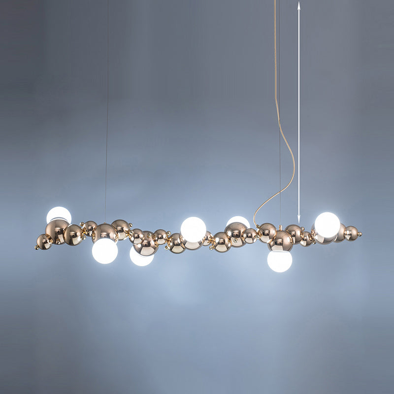Mid-Century Modern Gold Metal Island Pendant Lighting Spherical Glass Island Ceiling Light for Dining Table Clearhalo 'Ceiling Lights' 'Island Lights' 'Lighting' 2628553