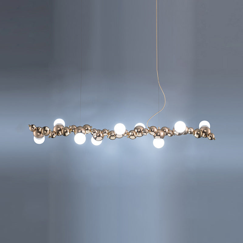 Mid-Century Modern Gold Metal Island Pendant Lighting Spherical Glass Island Ceiling Light for Dining Table Clearhalo 'Ceiling Lights' 'Island Lights' 'Lighting' 2628555