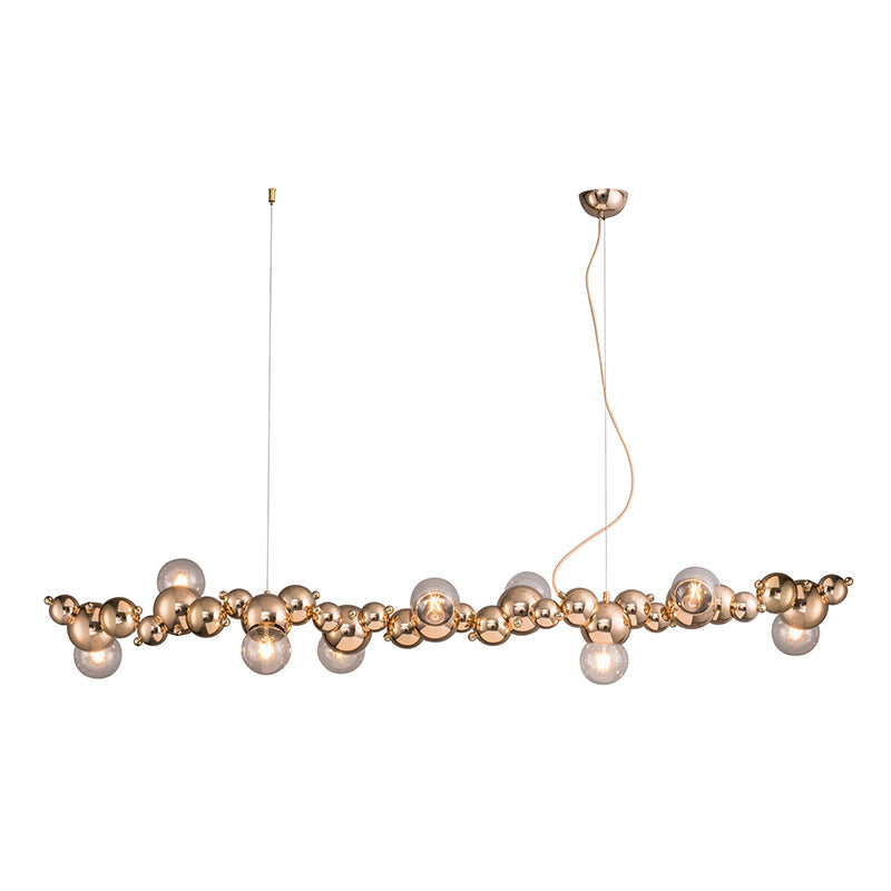 Mid-Century Modern Gold Metal Island Pendant Lighting Spherical Glass Island Ceiling Light for Dining Table Clearhalo 'Ceiling Lights' 'Island Lights' 'Lighting' 2628560
