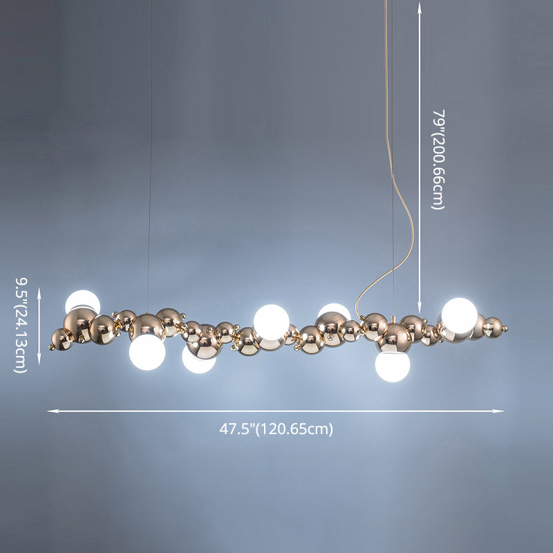 Mid-Century Modern Gold Metal Island Pendant Lighting Spherical Glass Island Ceiling Light for Dining Table Clearhalo 'Ceiling Lights' 'Island Lights' 'Lighting' 2628562