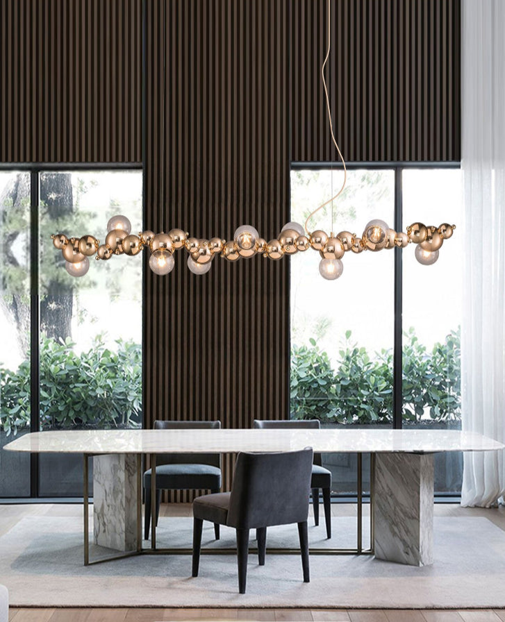 Mid-Century Modern Gold Metal Island Pendant Lighting Spherical Glass Island Ceiling Light for Dining Table Clearhalo 'Ceiling Lights' 'Island Lights' 'Lighting' 2628571