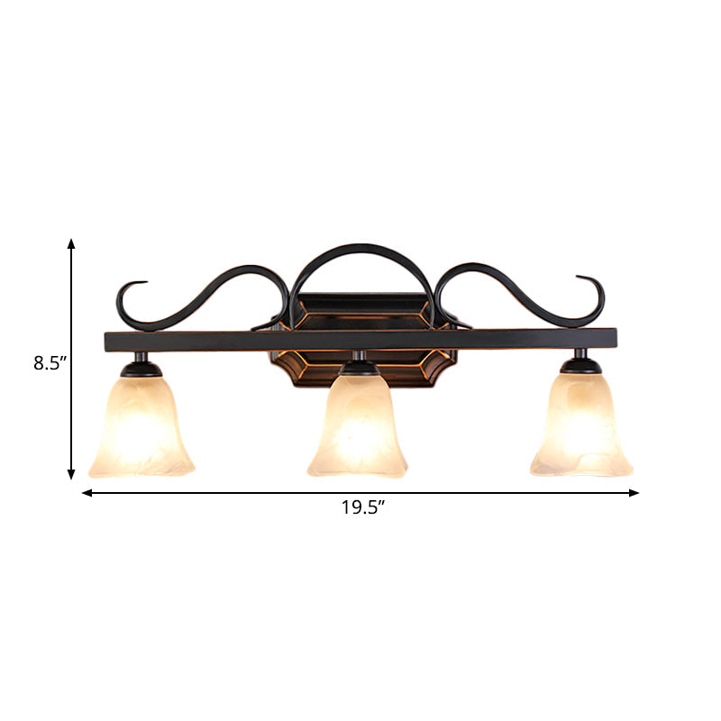 Classic Bell Vanity Lamp 2/3 Lights Frosted Glass Wall Mounted Light in Black for Bathroom Clearhalo 'Vanity Lights' 'Wall Lights' Lighting' 262861