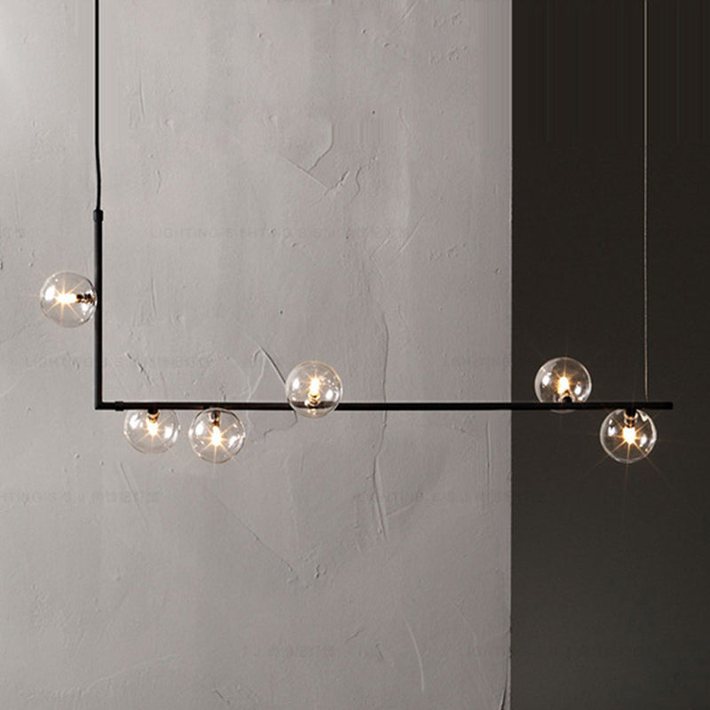Modern Minimalism Black Linear Island Pendant Lighting Sphere Glass 6 Light Island Ceiling Light for Living Room Black Clearhalo 'Ceiling Lights' 'Island Lights' 'Lighting' 2628615