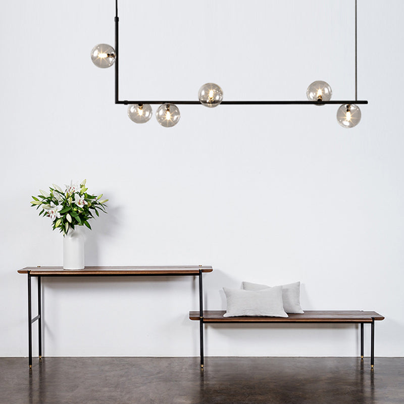 Modern Minimalism Black Linear Island Pendant Lighting Sphere Glass 6 Light Island Ceiling Light for Living Room Clearhalo 'Ceiling Lights' 'Island Lights' 'Lighting' 2628618