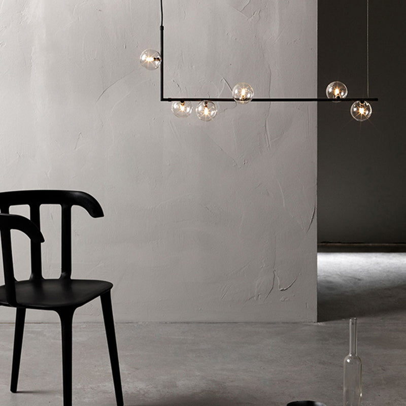 Modern Minimalism Black Linear Island Pendant Lighting Sphere Glass 6 Light Island Ceiling Light for Living Room Clearhalo 'Ceiling Lights' 'Island Lights' 'Lighting' 2628619