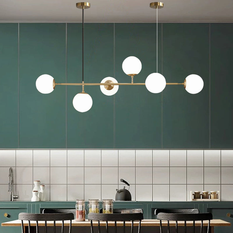 6 Light Modern Gold Metal Island Pendant Lighting Spherical Glass Island Ceiling Light for Dining Table Clearhalo 'Ceiling Lights' 'Island Lights' 'Lighting' 2628624